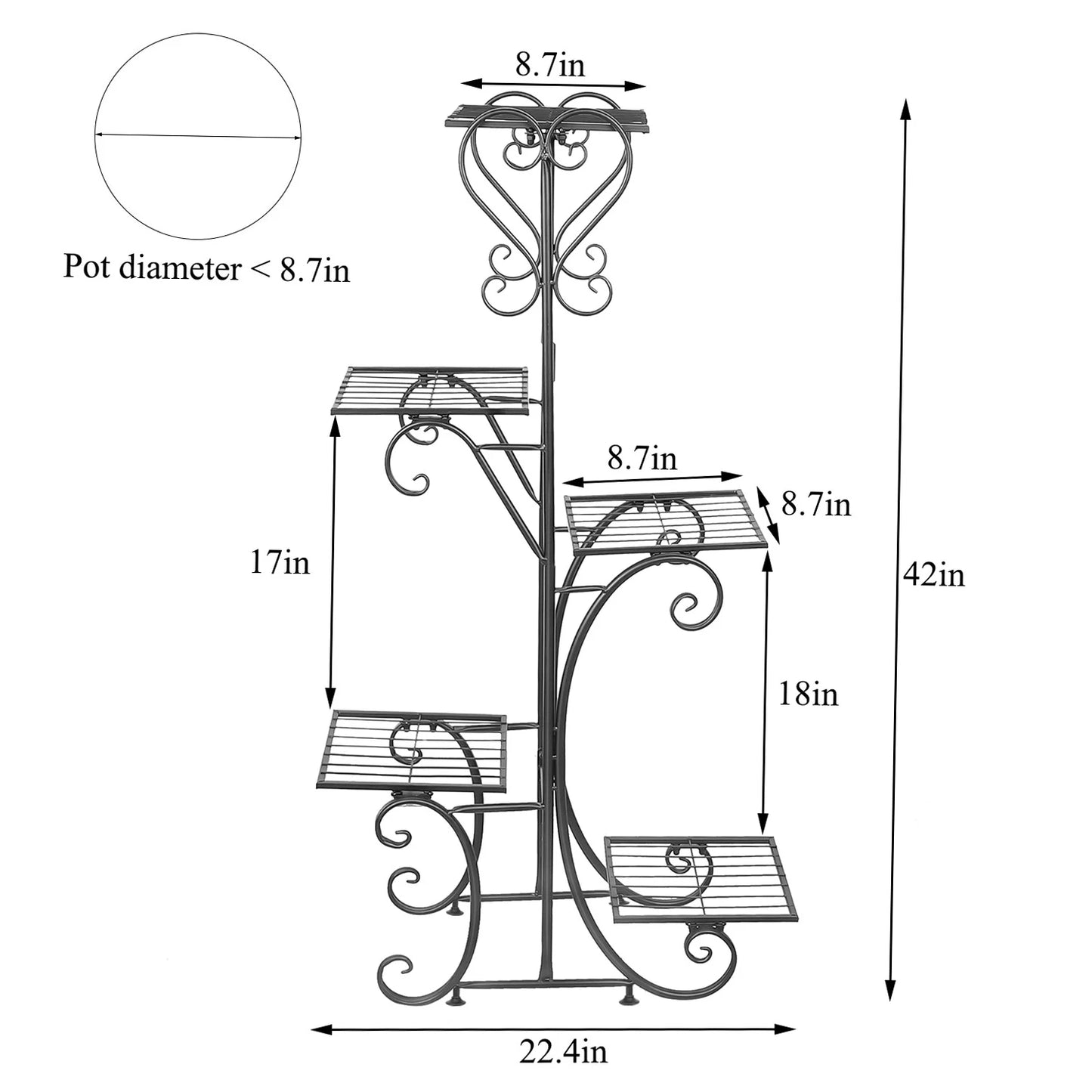 5-Tiered Tall Plant Stand Indoor Iron Planter