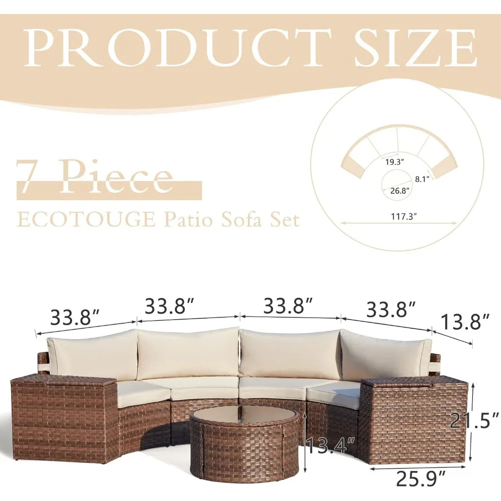 Conversation Sectional Patio Furniture Set, with 2 Storage Armrests