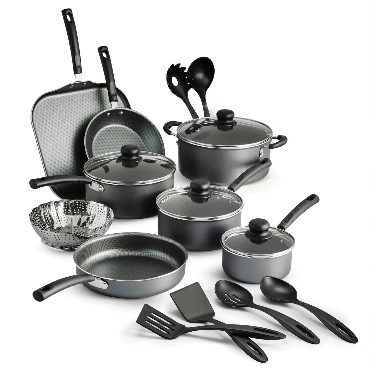 Cookware Nonstick, Stainless-Steel Sets, Red, 18 Piece Set