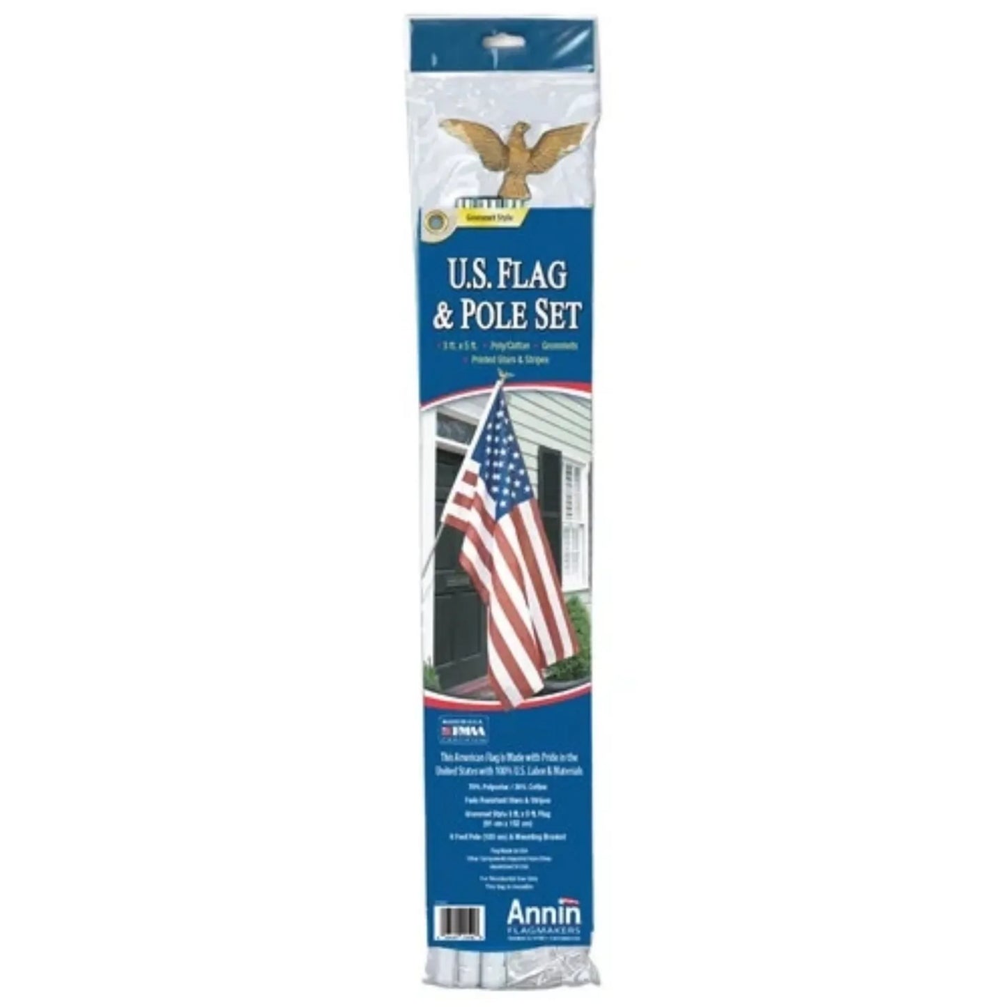 American Polycotton 3' x 5' Flag with 6' 3-Section Flagpole, Eagle Ornament