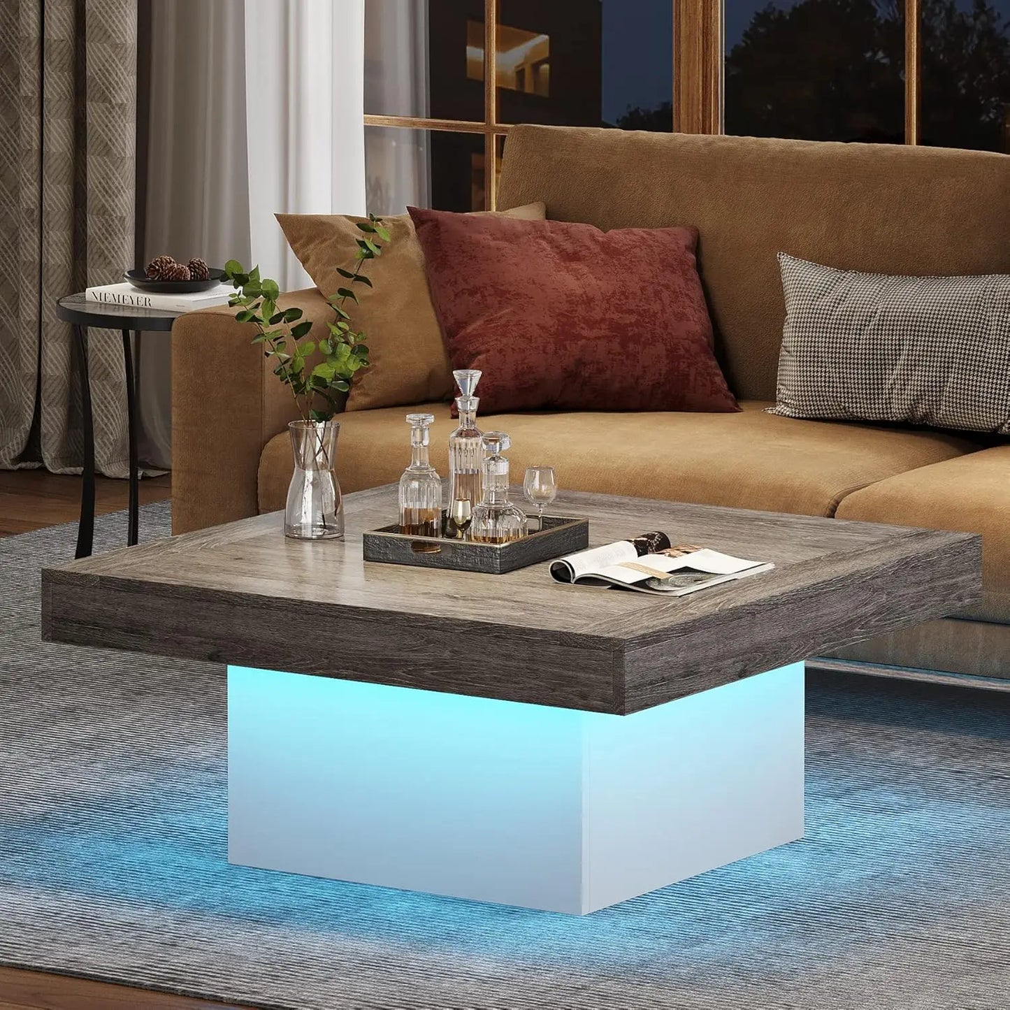 Square LED Coffee Table (Faux Marble)