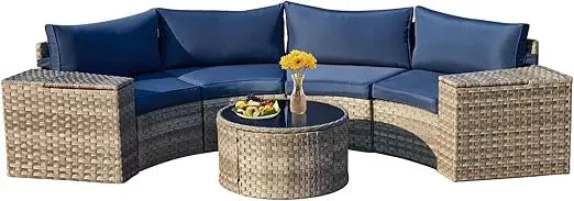 Conversation Sectional Patio Furniture Set, with 2 Storage Armrests