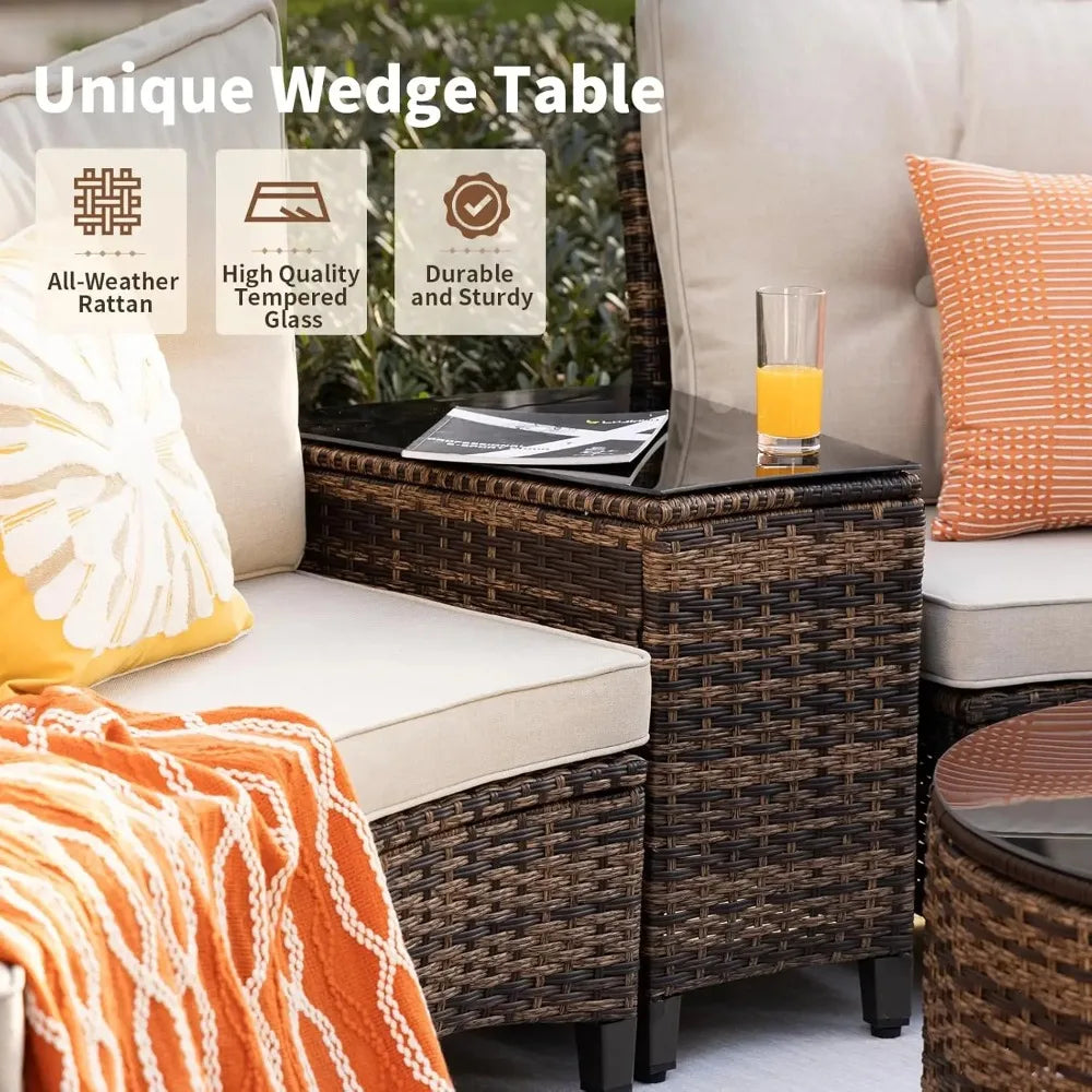 Outdoor Patio Conversation Sectional, Rattan Furniture Set