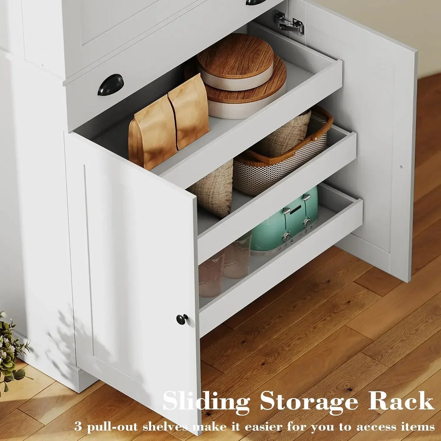 72" Height Pantry Cabinet with Drawer, Sliding Storage Rack
