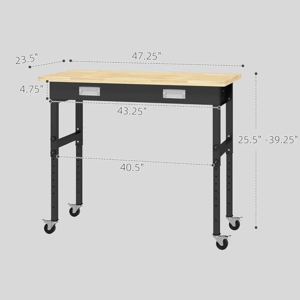 Work Bench with Drawer, Bamboo Tabletop Workstation