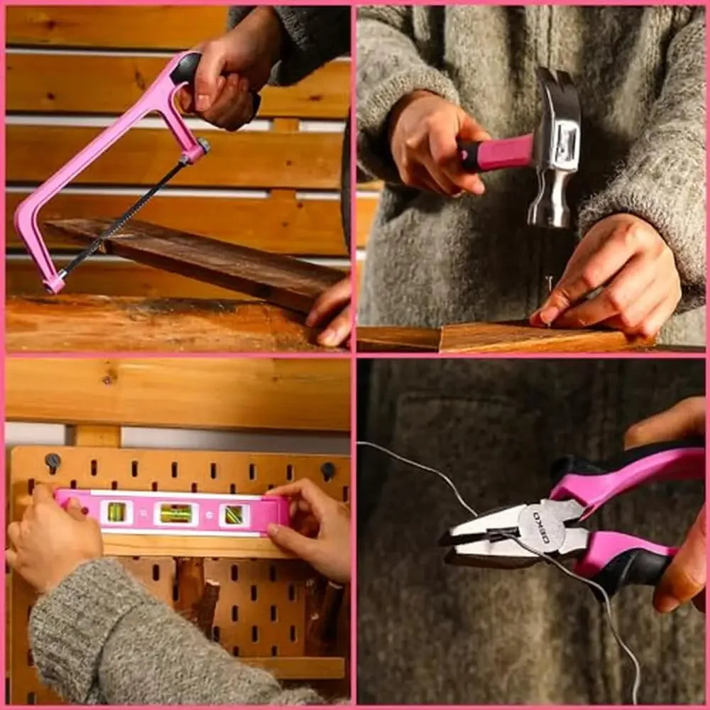 Pink Tool Set with 12V Cordless Drill Combo Kit