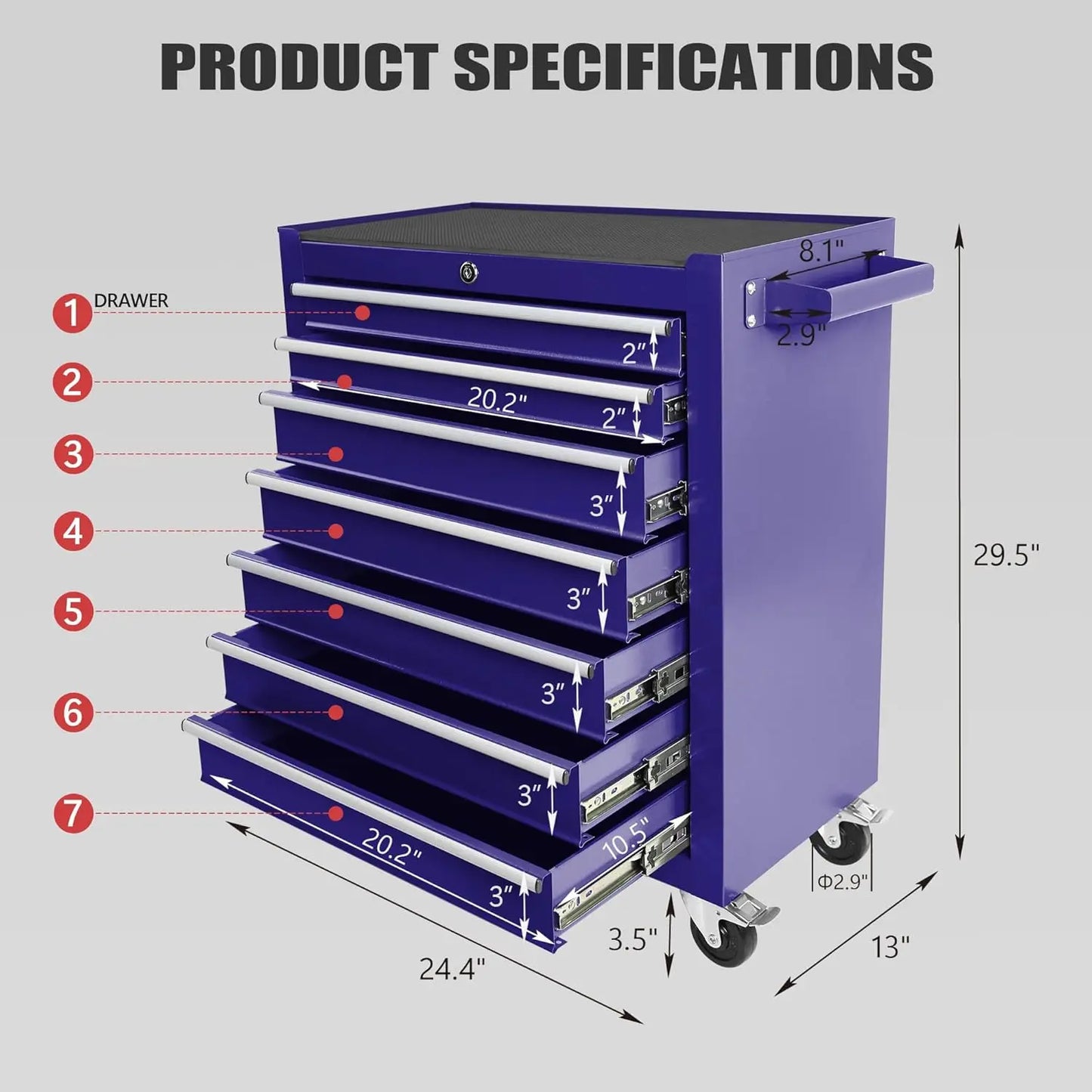 Metal Rolling Toolbox, 5 Drawer Cabinet