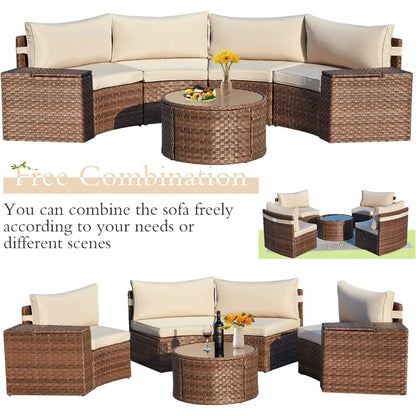 Conversation Sectional Patio Furniture Set, with 2 Storage Armrests