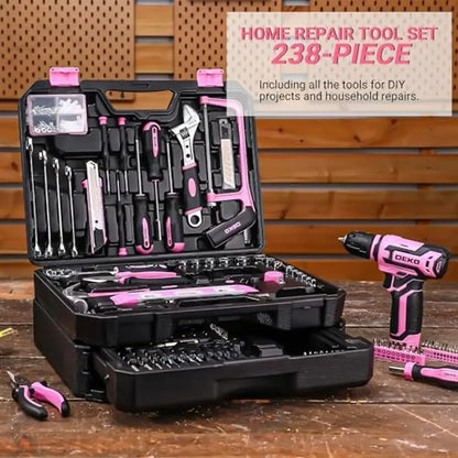 Pink Tool Set with 12V Cordless Drill Combo Kit