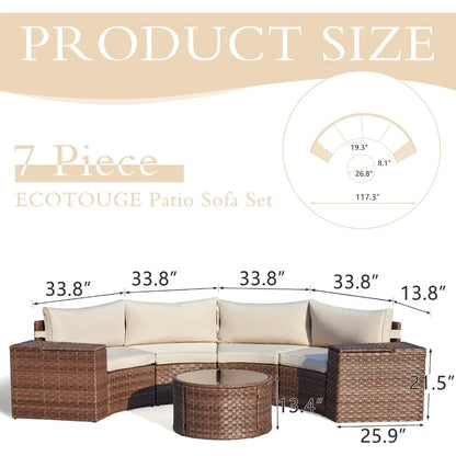 Conversation Sectional Patio Furniture Set, with 2 Storage Armrests