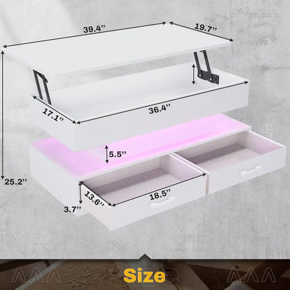 Lift Top Table with 2Fabric Drawers, Storage & LED Light