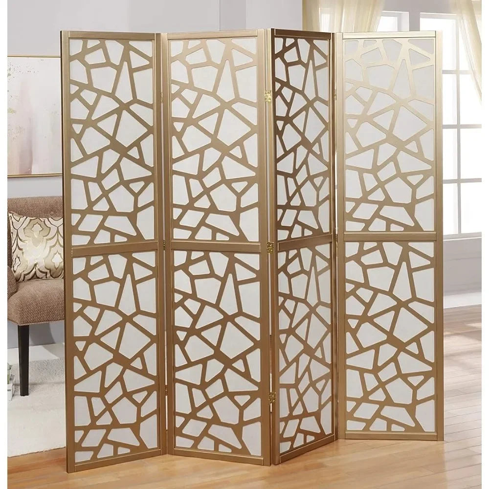 Screen Room Divider with Gold Curtain