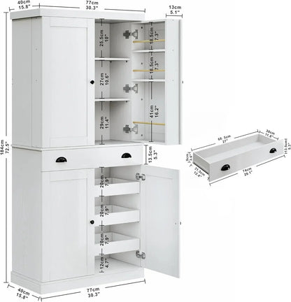 72" Height Pantry Cabinet with Drawer, Sliding Storage Rack