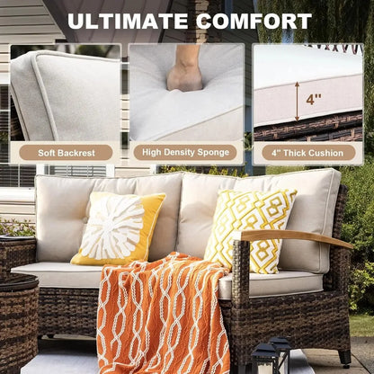 Outdoor Patio Conversation Sectional, Rattan Furniture Set