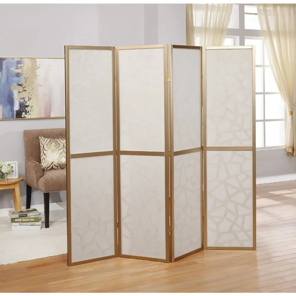Screen Room Divider with Gold Curtain