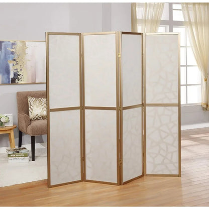Screen Room Divider with Gold Curtain
