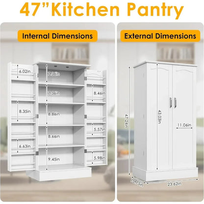 47” Kitchen Pantry Storage Cabinet with Doors Shelves.