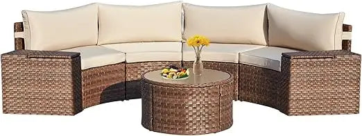 Conversation Sectional Patio Furniture Set, with 2 Storage Armrests