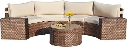 Conversation Sectional Patio Furniture Set, with 2 Storage Armrests