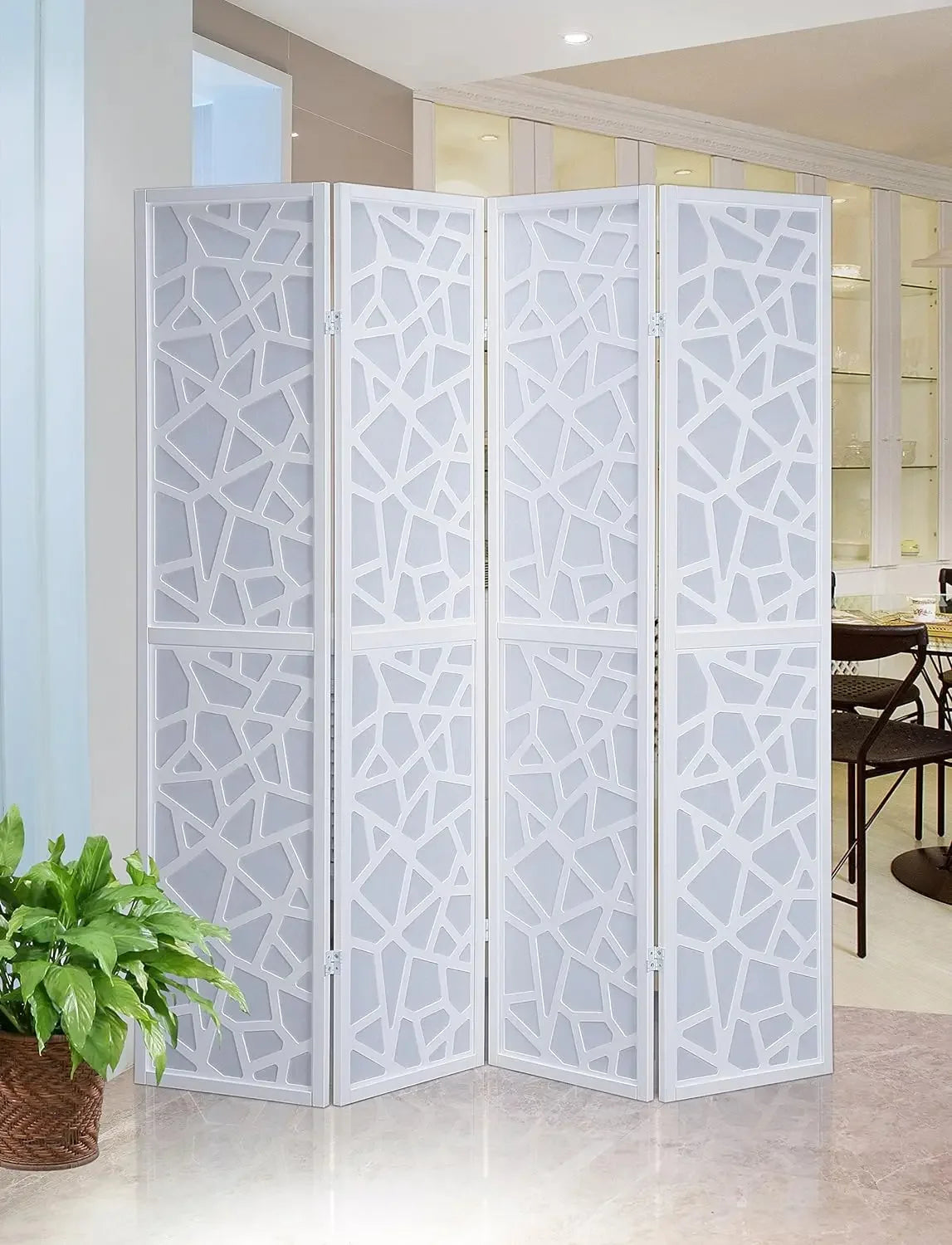 Screen Room Divider with Gold Curtain