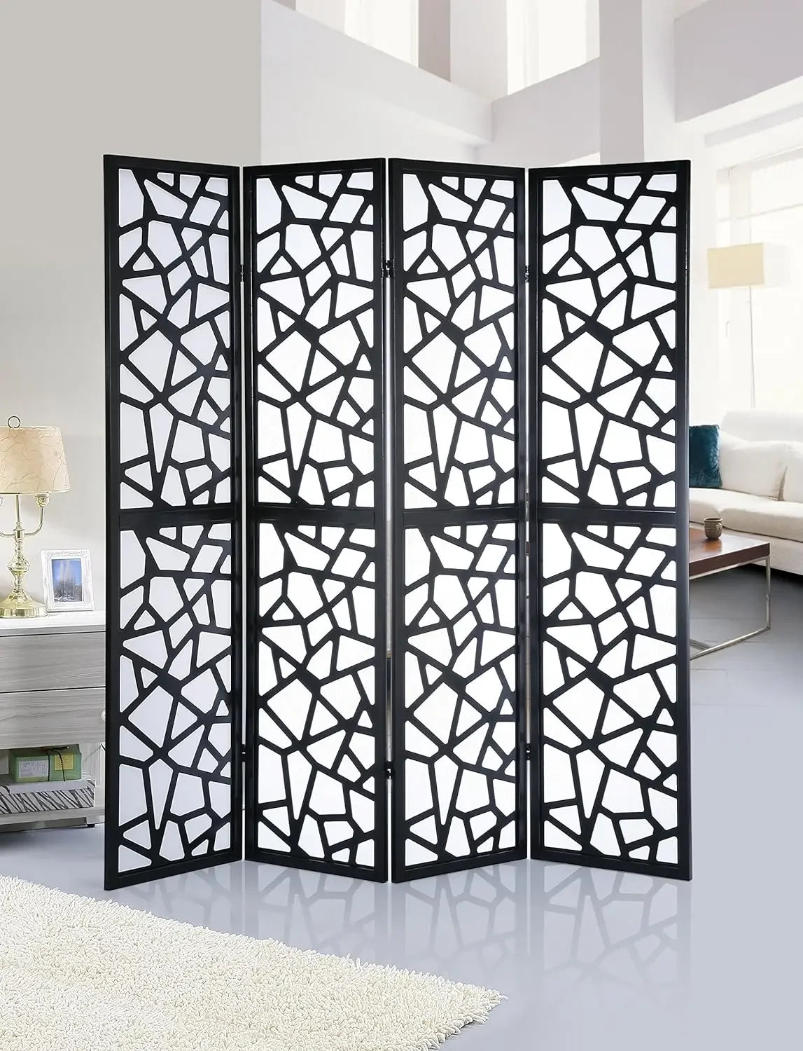 Screen Room Divider with Gold Curtain