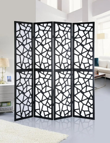 Screen Room Divider with Gold Curtain