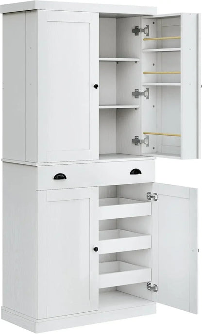 72" Height Pantry Cabinet with Drawer, Sliding Storage Rack