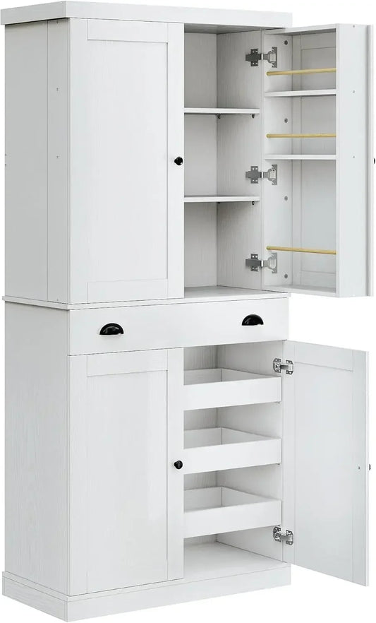 72" Height Pantry Cabinet with Drawer, Sliding Storage Rack