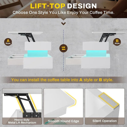 Lift Top Table with 2Fabric Drawers, Storage & LED Light