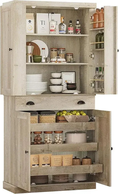 72" Height Pantry Cabinet with Drawer, Sliding Storage Rack