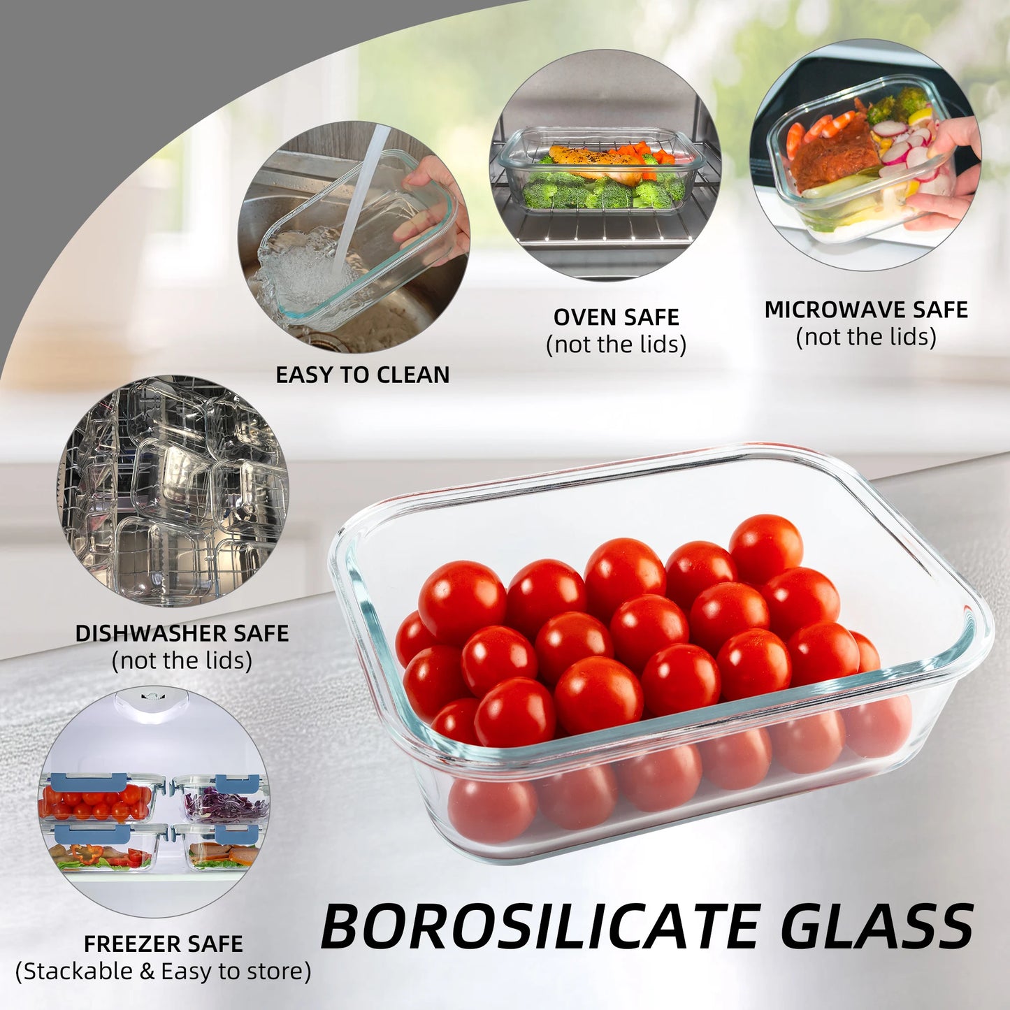 Glass Food Storage Containers Set, Leakproof Airtight BPA-Free