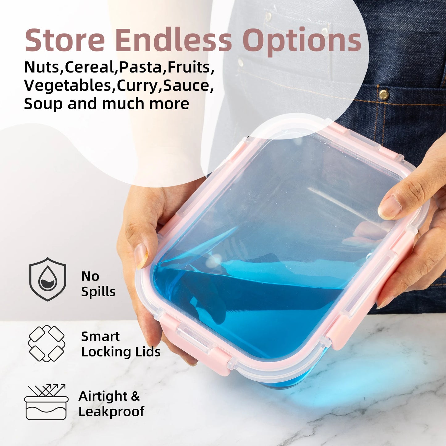 Glass Food Storage Containers Set, Leakproof Airtight BPA-Free