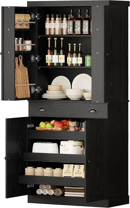 72" Height Pantry Cabinet with Drawer, Sliding Storage Rack