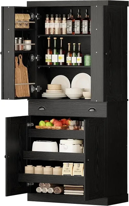 72" Height Pantry Cabinet with Drawer, Sliding Storage Rack
