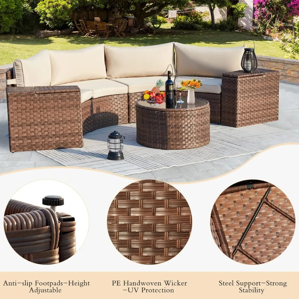 Conversation Sectional Patio Furniture Set, with 2 Storage Armrests