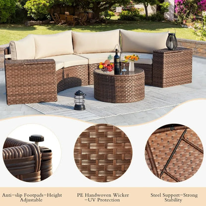 Conversation Sectional Patio Furniture Set, with 2 Storage Armrests