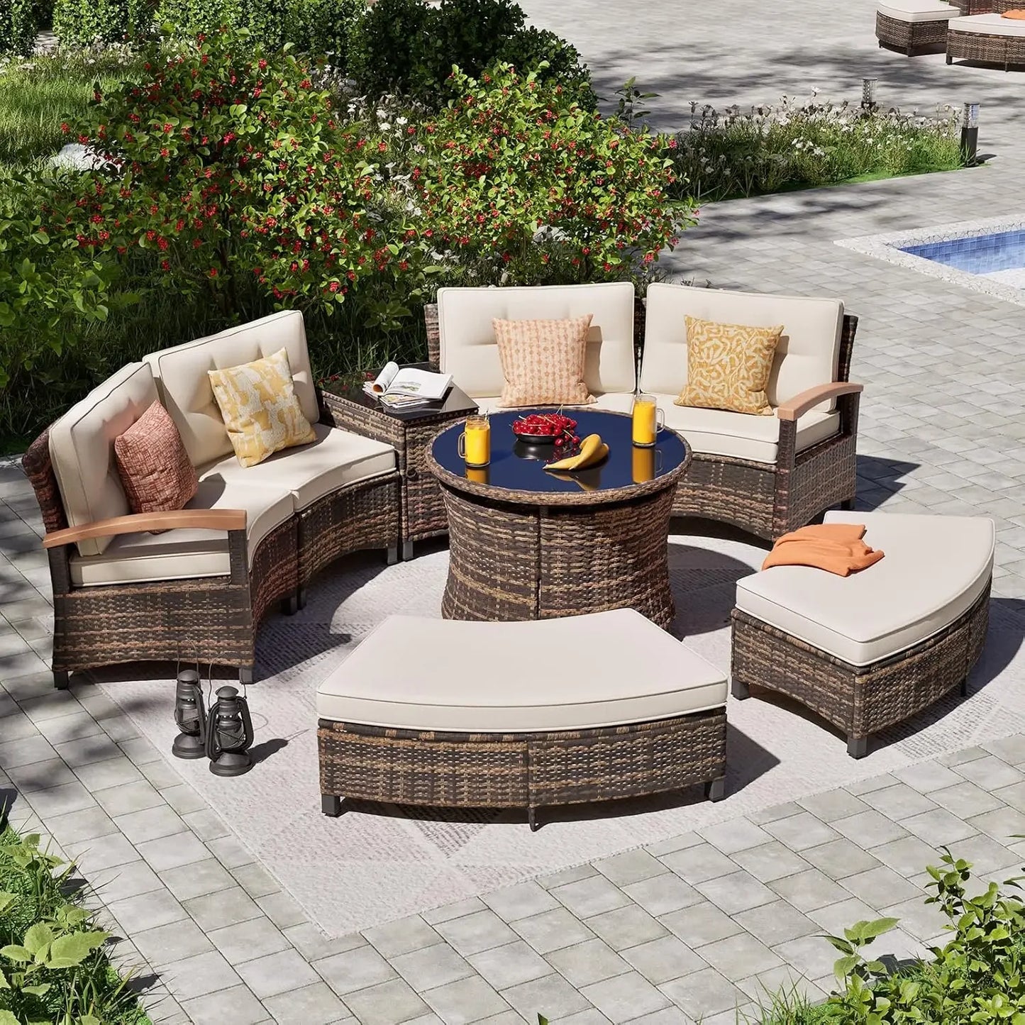 Outdoor Patio Conversation Sectional, Rattan Furniture Set