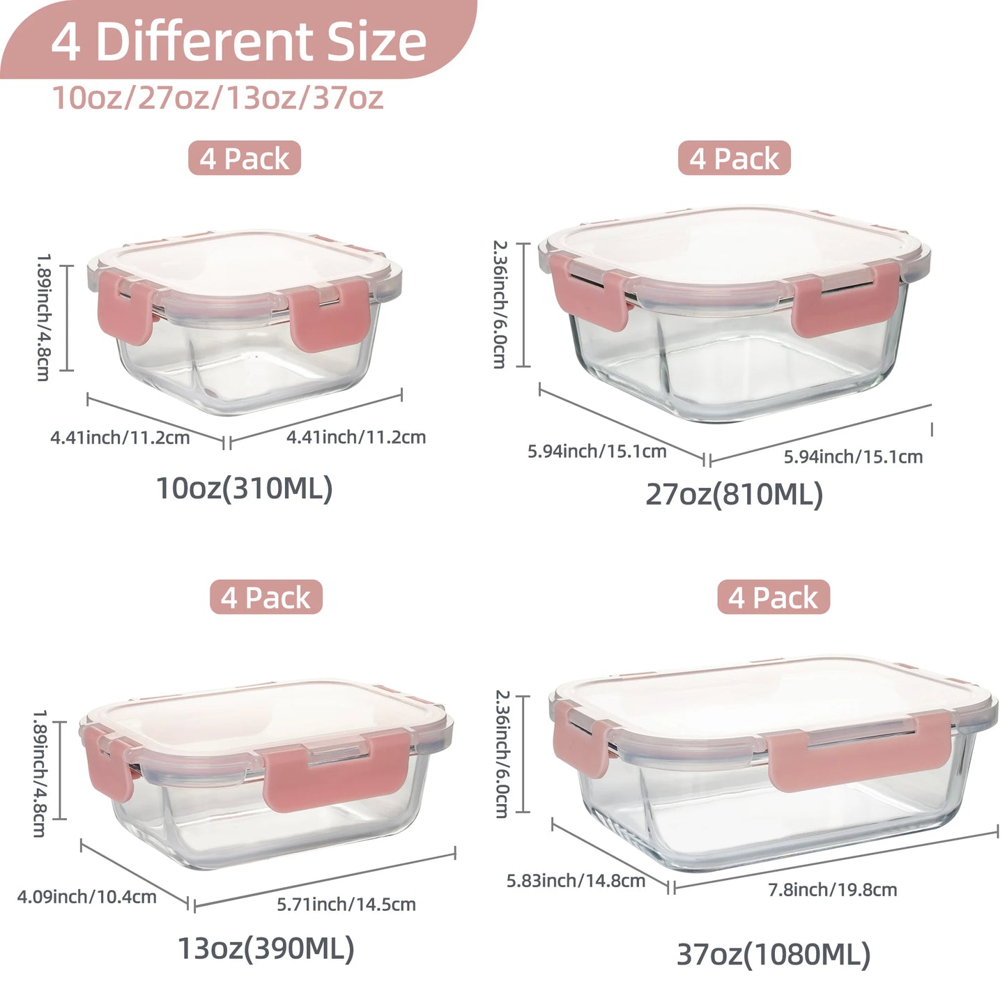 Glass Food Storage Containers Set, Leakproof Airtight BPA-Free