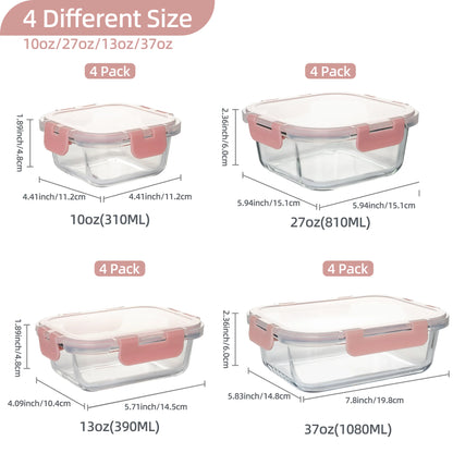 Glass Food Storage Containers Set, Leakproof Airtight BPA-Free