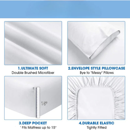 Sheets Set (King, White) - Super Soft 1800 Thread Count