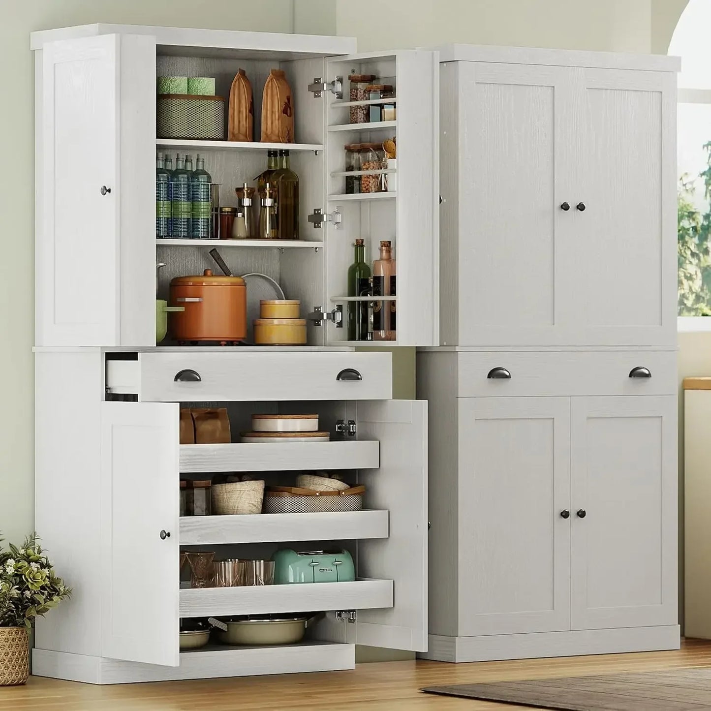 72" Height Pantry Cabinet with Drawer, Sliding Storage Rack