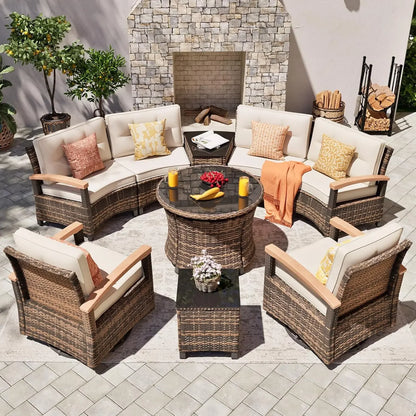 Outdoor Patio Conversation Sectional, Rattan Furniture Set
