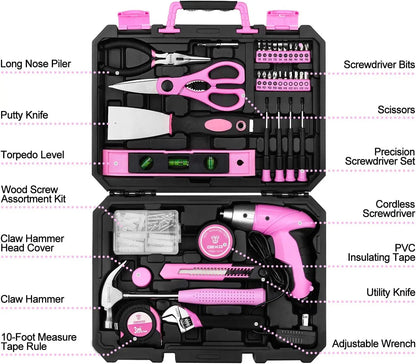 Pink Tool Set, Plastic Storage Case