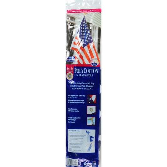 American Polycotton 3' x 5' Flag with 6' 3-Section Flagpole, Eagle Ornament
