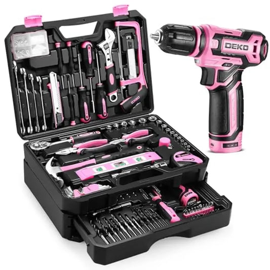 Pink Tool Set with 12V Cordless Drill Combo Kit