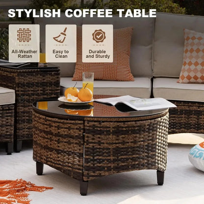Outdoor Patio Conversation Sectional, Rattan Furniture Set
