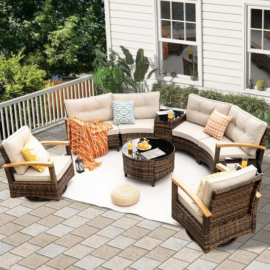 Outdoor Patio Conversation Sectional, Rattan Furniture Set