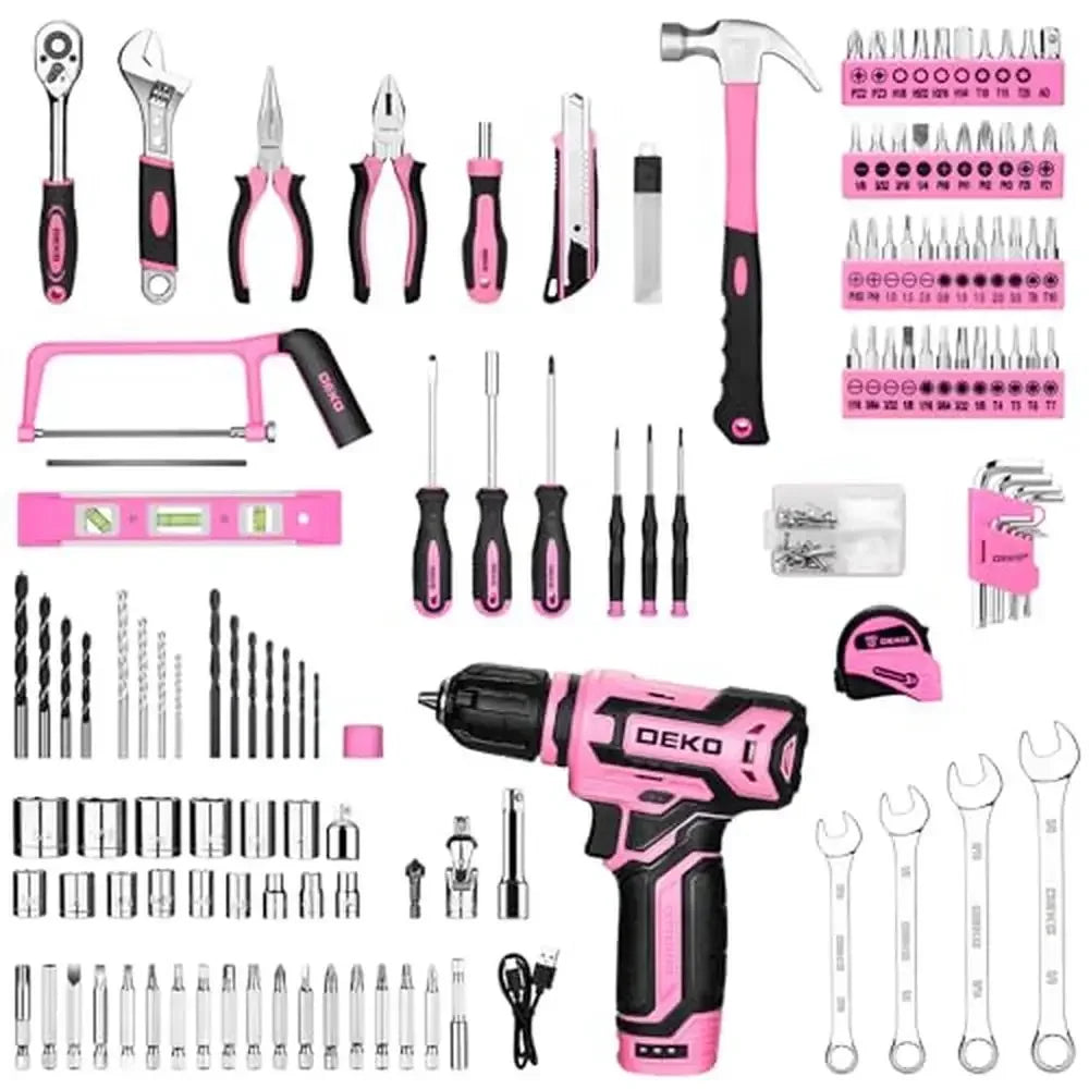 Pink Tool Set with 12V Cordless Drill Combo Kit