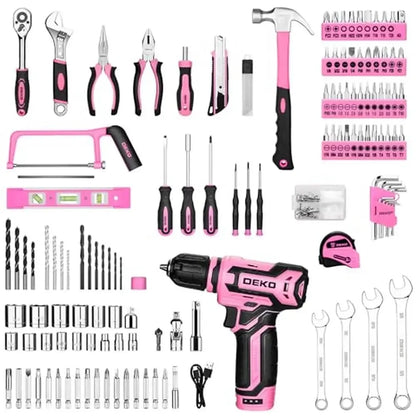Pink Tool Set with 12V Cordless Drill Combo Kit
