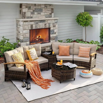 Outdoor Patio Conversation Sectional, Rattan Furniture Set